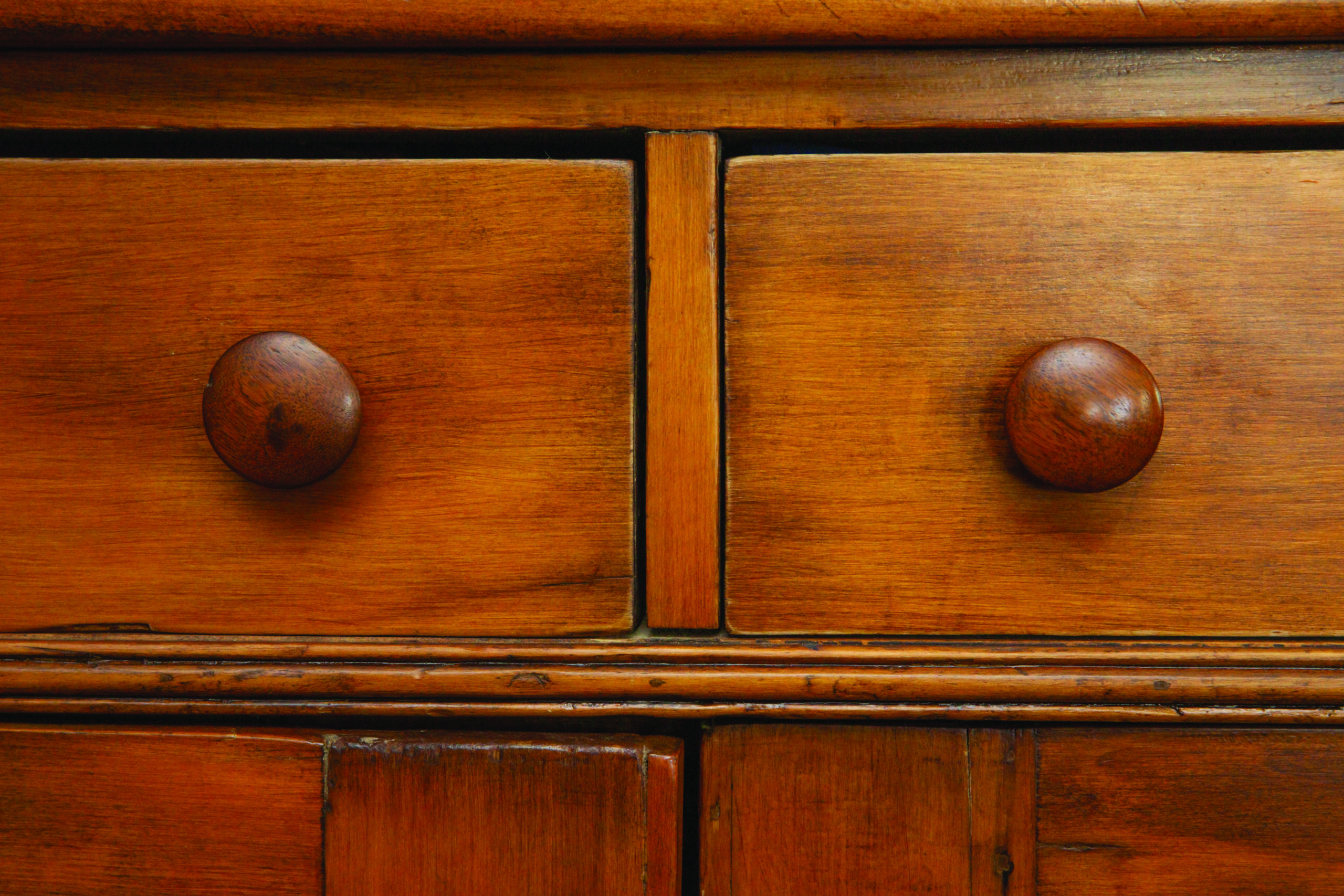 Wooden Cabinet Drawers, Antique Furniture Closeup, Natural Wood Stain